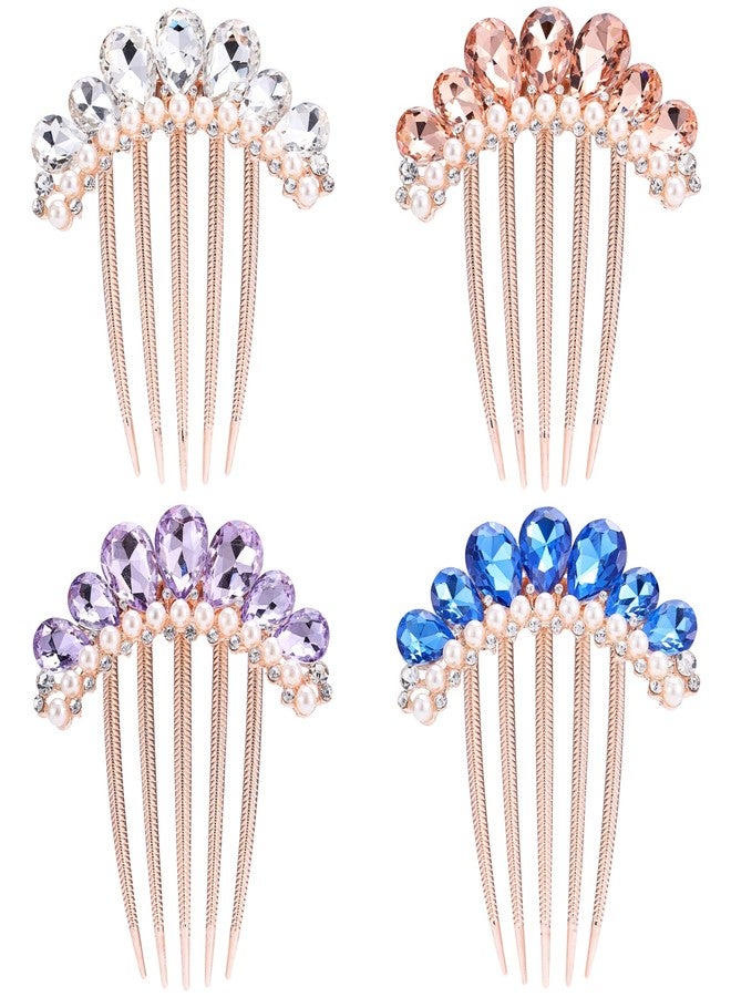 SINIDE Hair Side Comb Crytal Barrettes Pins for Bridal, 5 Teeth Butterfly Rhinestone Hair Clips Wedding Decorations Tools for Bridesmaids Women Fashion Headpieces Styling Accessories (4 Pack)